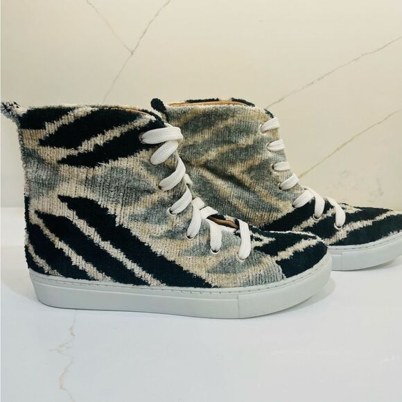 Elysian Silk Velvet Ice Blue Chevon High Tops - Picture 10 of 14